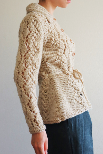 70s Beige Hand Knit Cardigan