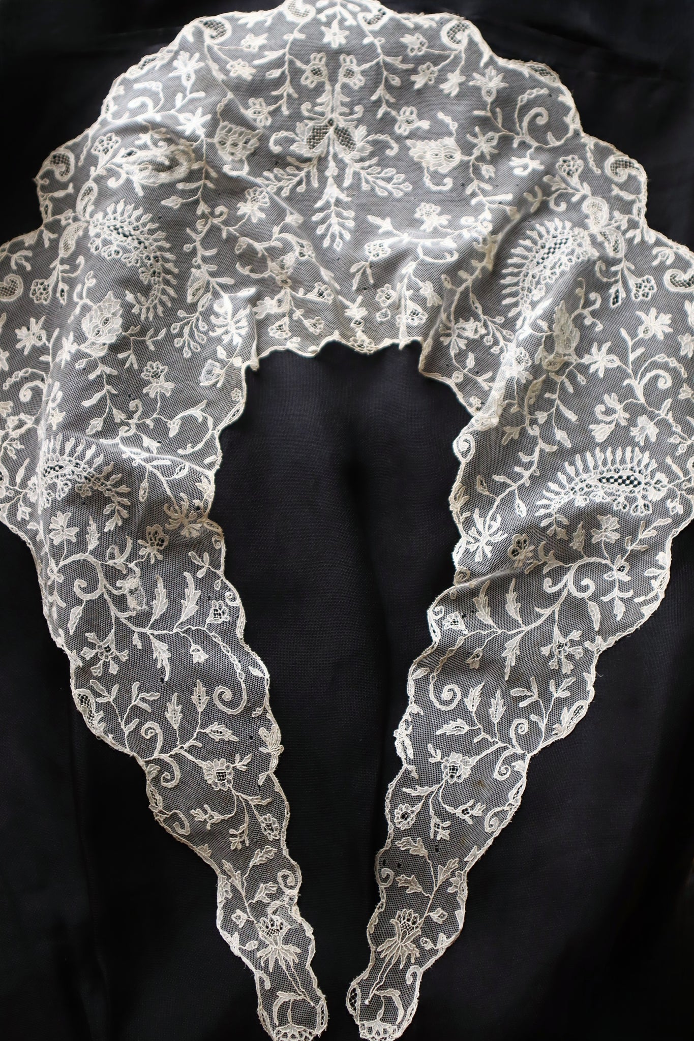 Early 1900s Edwardian Embroidered Net Lace Capelet