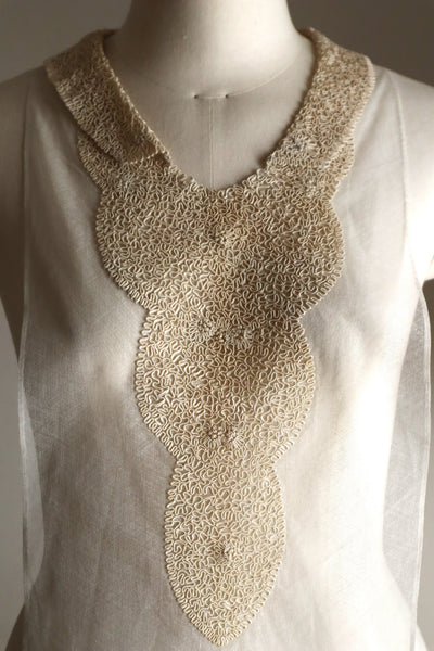 1920s British Antique Hand Corded Embroidery Cotton Tulle Dress Panel