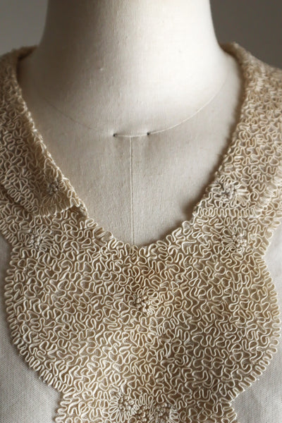 1920s British Antique Hand Corded Embroidery Cotton Tulle Dress Panel
