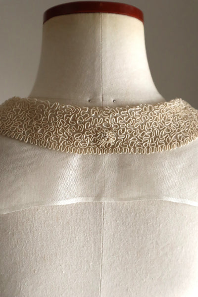 1920s British Antique Hand Corded Embroidery Cotton Tulle Dress Panel