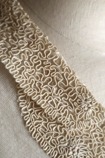 1920s British Antique Hand Corded Embroidery Cotton Tulle Dress Panel