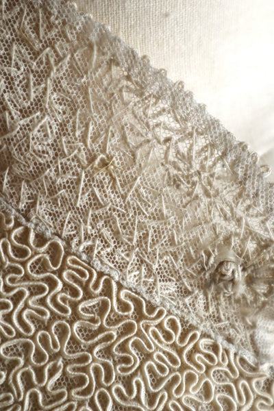 1920s British Antique Hand Corded Embroidery Cotton Tulle Dress Panel