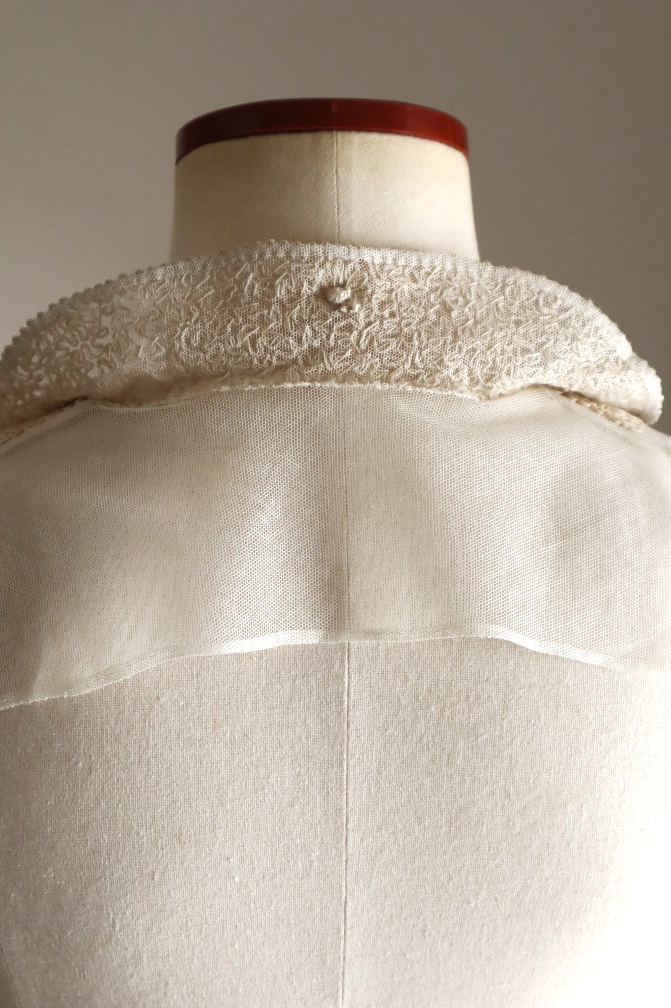 1920s British Antique Hand Corded Embroidery Cotton Tulle Dress Panel