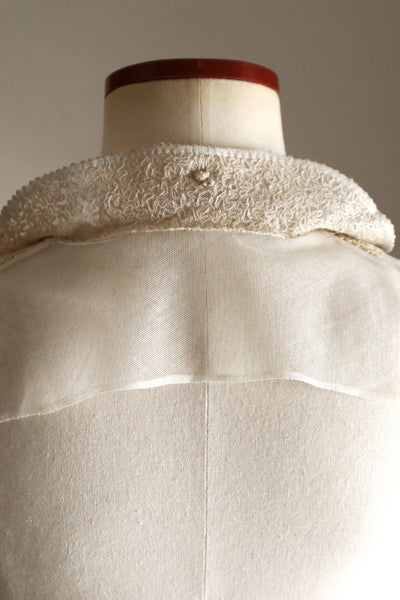1920s British Antique Hand Corded Embroidery Cotton Tulle Dress Panel