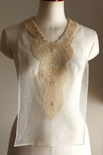 1920s British Antique Hand Corded Embroidery Cotton Tulle Dress Panel