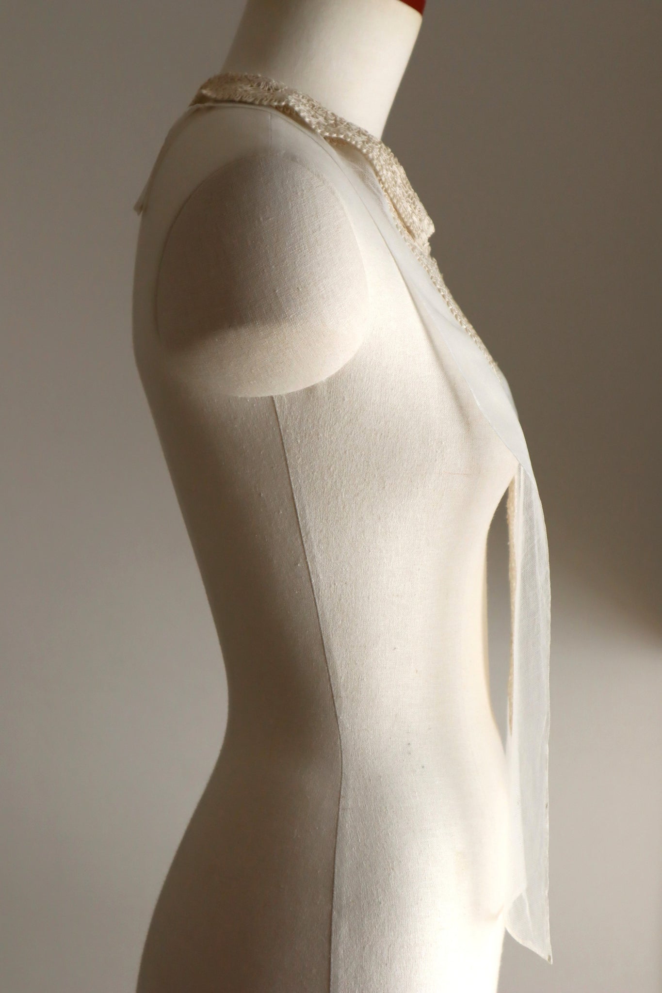 1920s British Antique Hand Corded Embroidery Cotton Tulle Dress Panel
