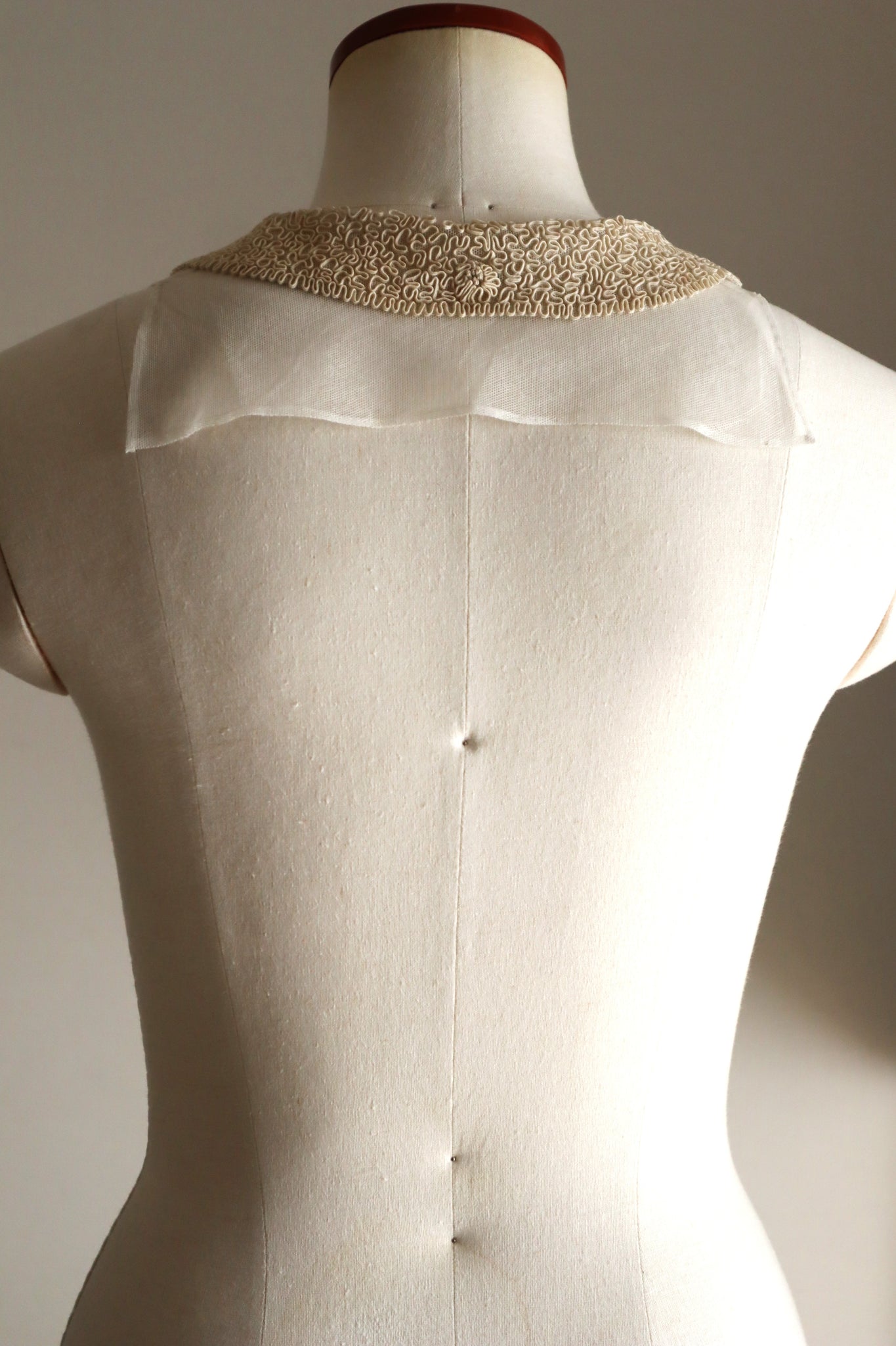 1920s British Antique Hand Corded Embroidery Cotton Tulle Dress Panel
