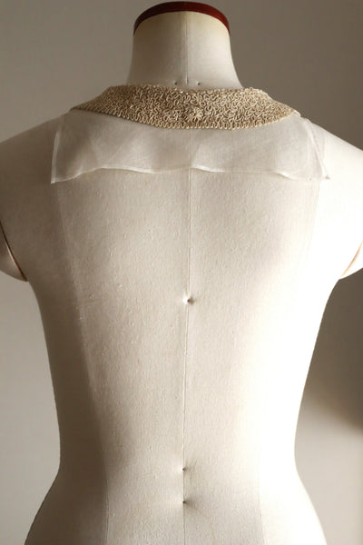 1920s British Antique Hand Corded Embroidery Cotton Tulle Dress Panel