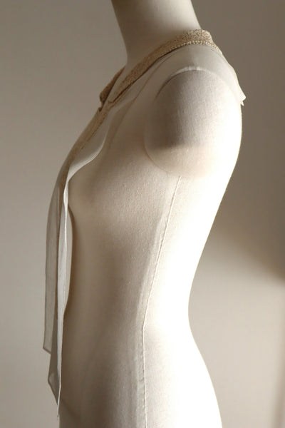 1920s British Antique Hand Corded Embroidery Cotton Tulle Dress Panel