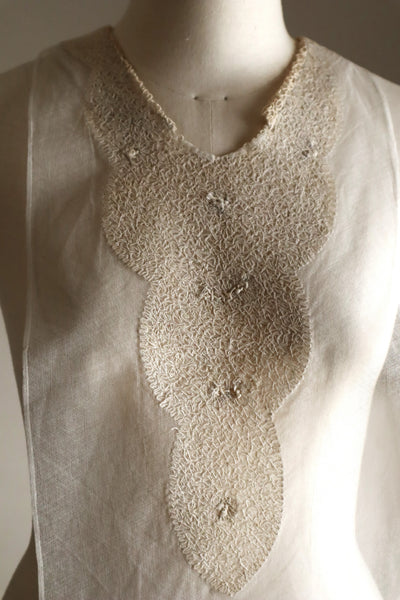 1920s British Antique Hand Corded Embroidery Cotton Tulle Dress Panel