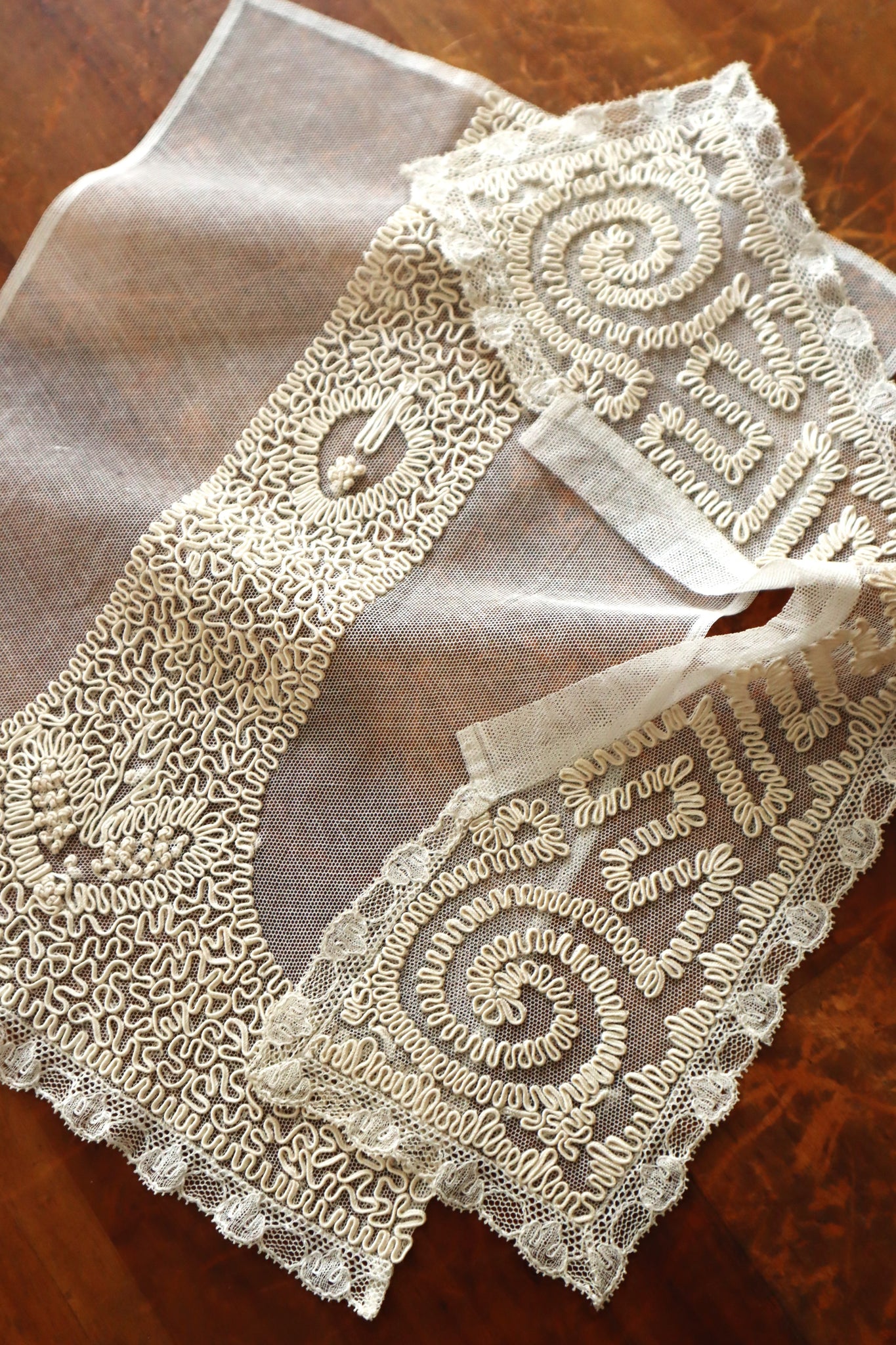 1920s British Hand Corded Embroidery Cotton Tulle Dress Panel Set