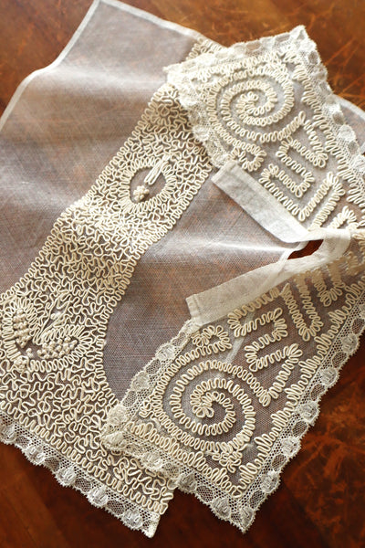 1920s British Hand Corded Embroidery Cotton Tulle Dress Panel Set