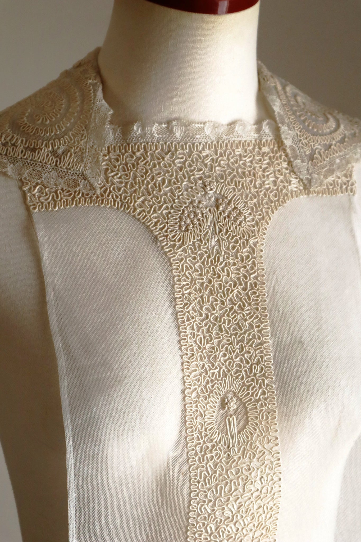 1920s British Hand Corded Embroidery Cotton Tulle Dress Panel Set