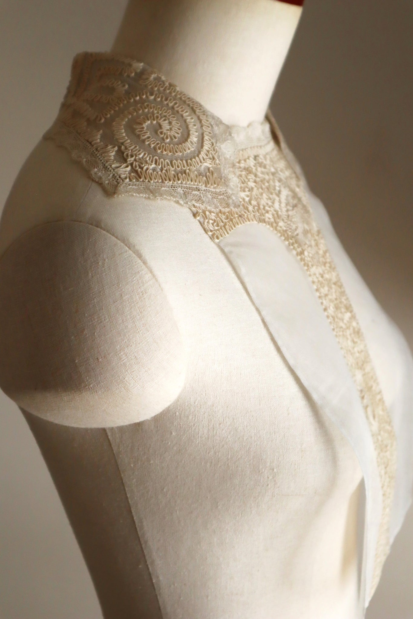 1920s British Hand Corded Embroidery Cotton Tulle Dress Panel Set