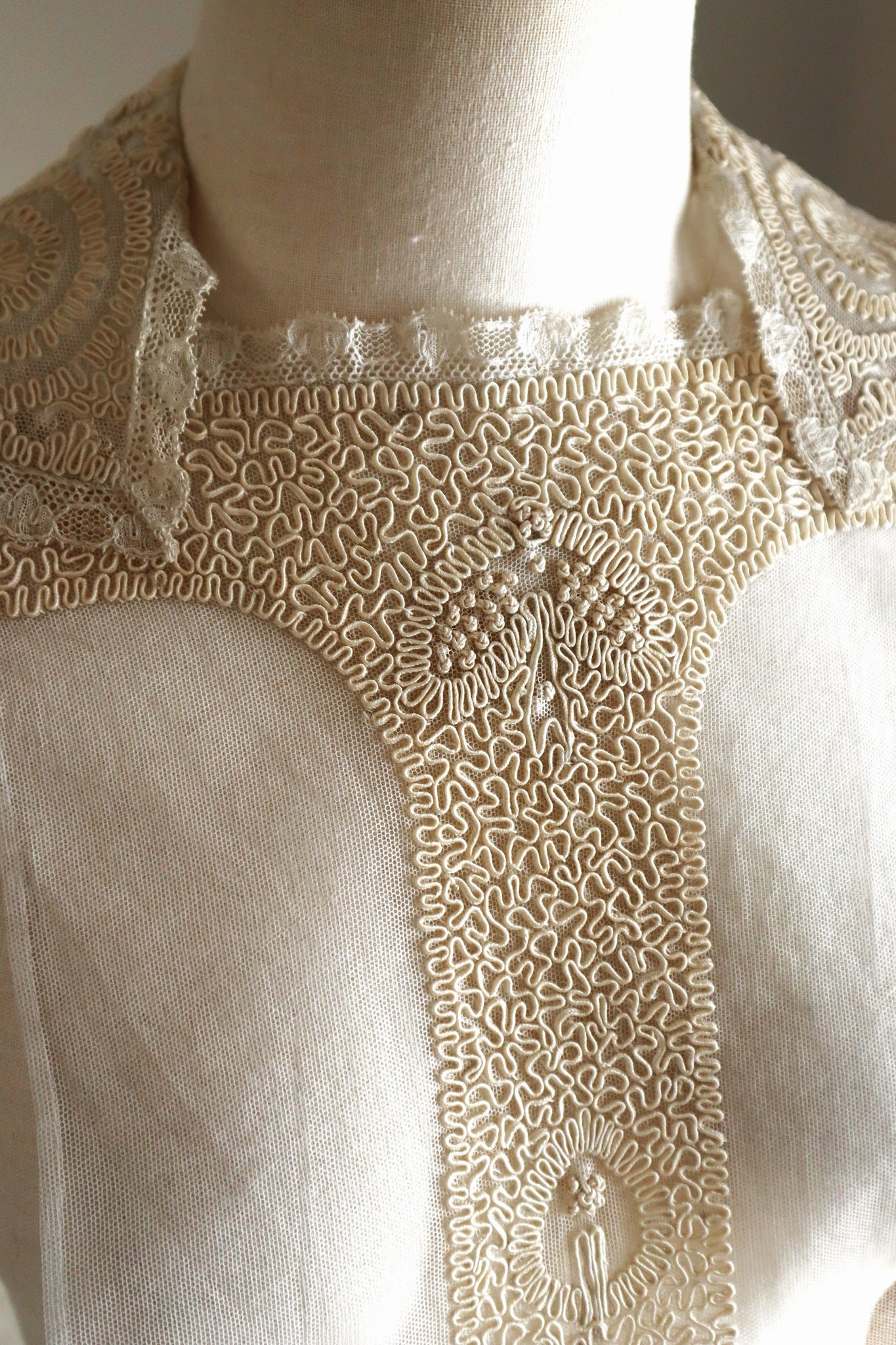 1920s British Hand Corded Embroidery Cotton Tulle Dress Panel Set