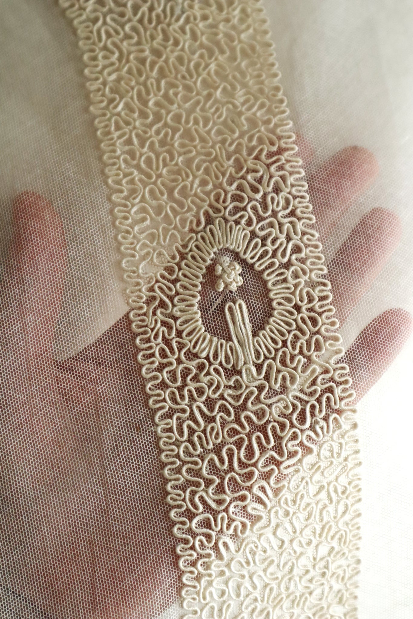 1920s British Hand Corded Embroidery Cotton Tulle Dress Panel Set