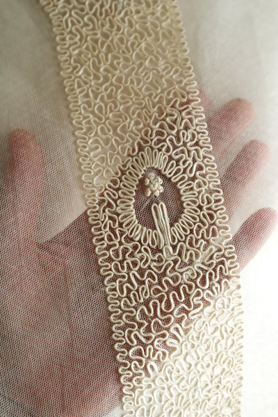 1920s British Hand Corded Embroidery Cotton Tulle Dress Panel Set