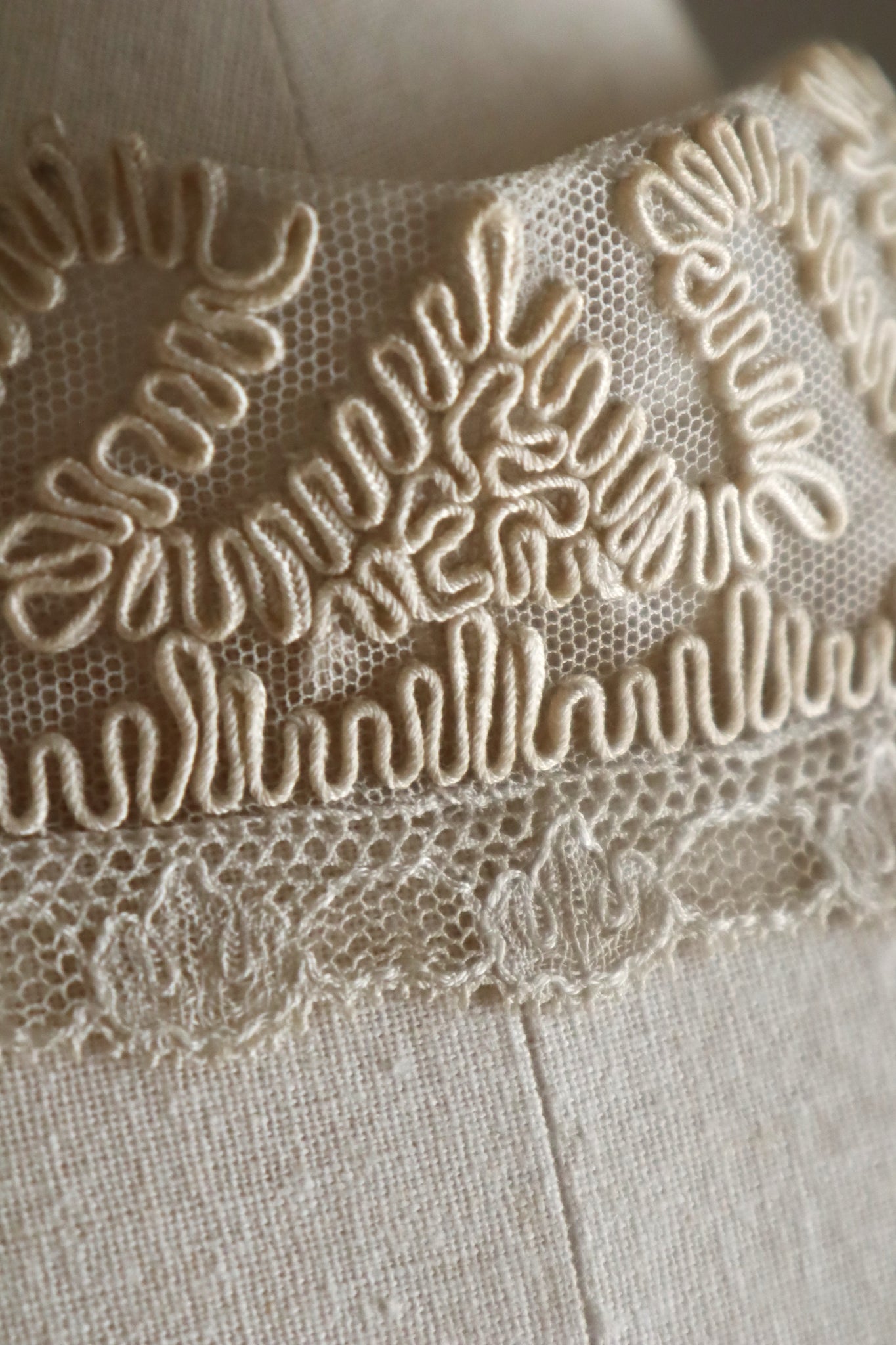 1920s British Hand Corded Embroidery Cotton Tulle Dress Panel Set