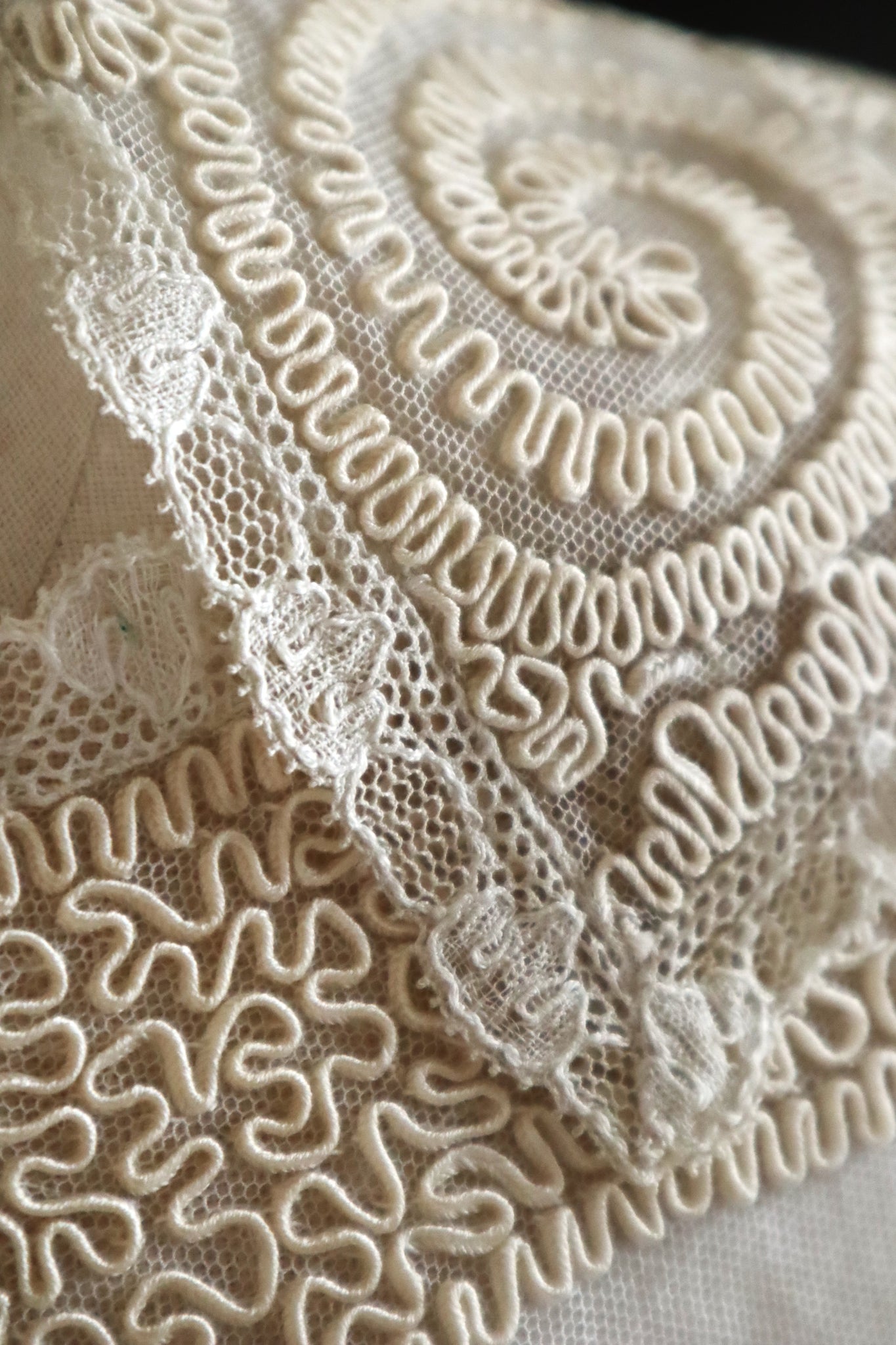 1920s British Hand Corded Embroidery Cotton Tulle Dress Panel Set