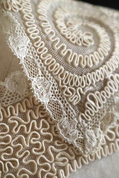 1920s British Hand Corded Embroidery Cotton Tulle Dress Panel Set