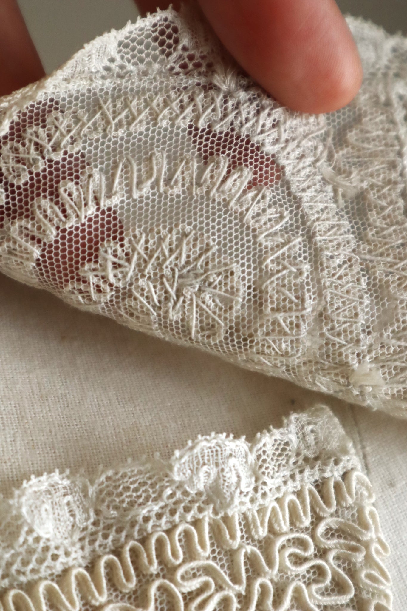 1920s British Hand Corded Embroidery Cotton Tulle Dress Panel Set