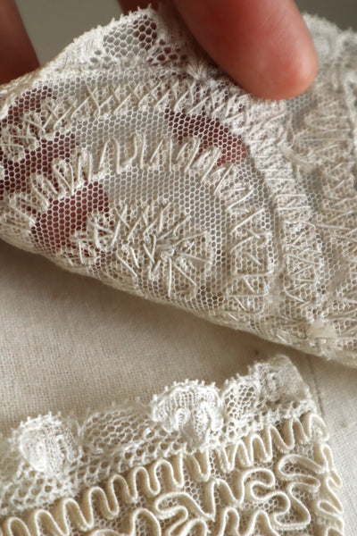 1920s British Hand Corded Embroidery Cotton Tulle Dress Panel Set