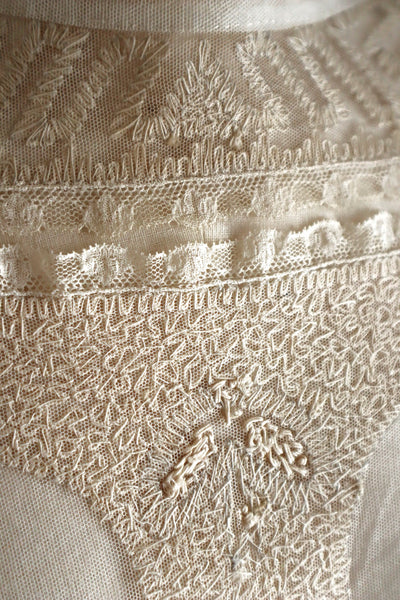 1920s British Hand Corded Embroidery Cotton Tulle Dress Panel Set