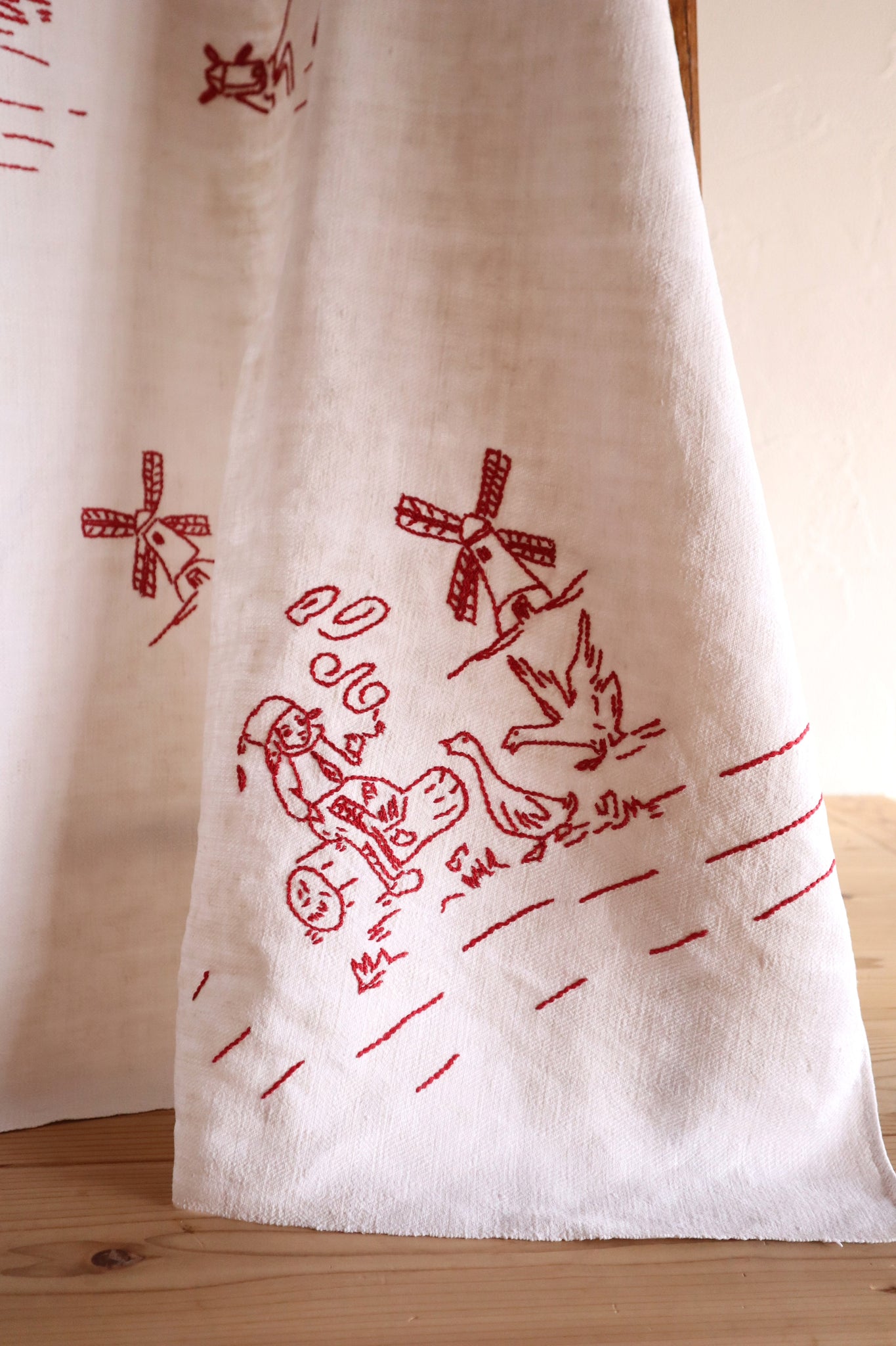 1900s French Metis Redwork Embroidered Large Cloth