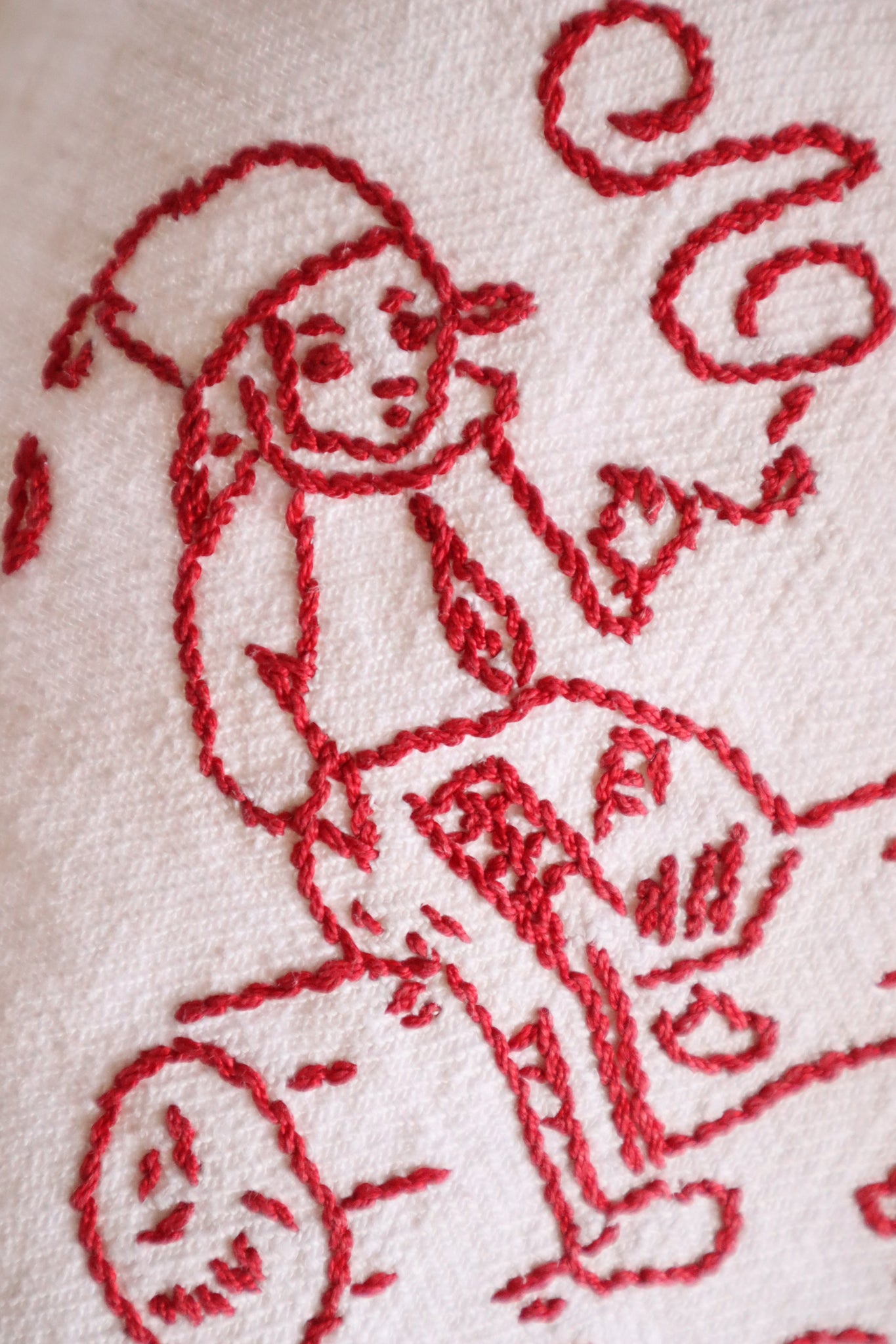 1900s French Metis Redwork Embroidered Large Cloth