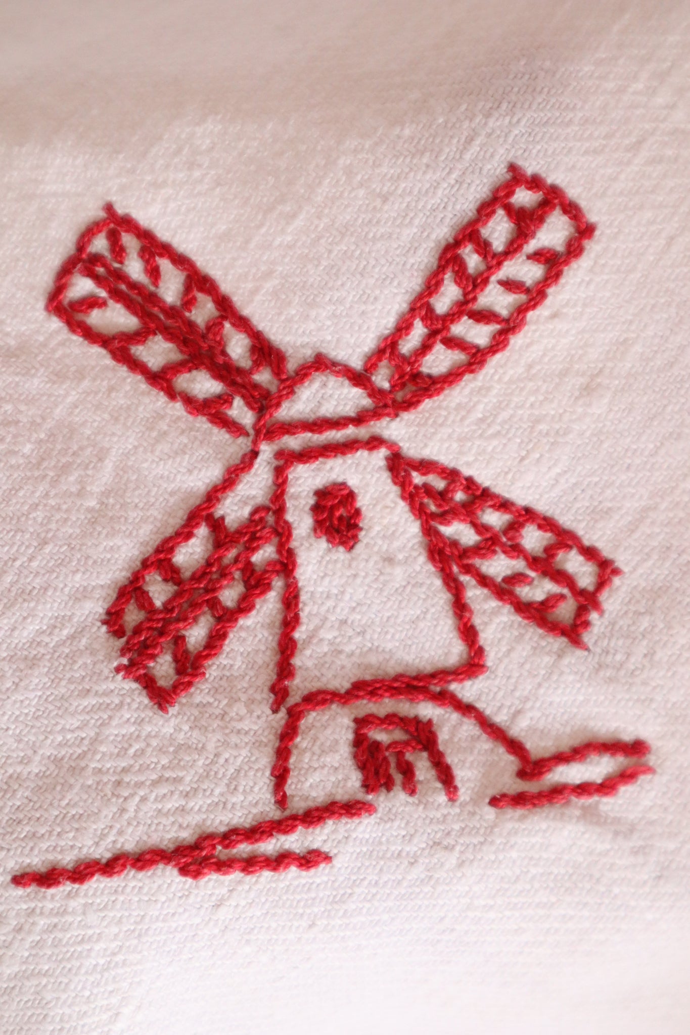 1900s French Metis Redwork Embroidered Large Cloth