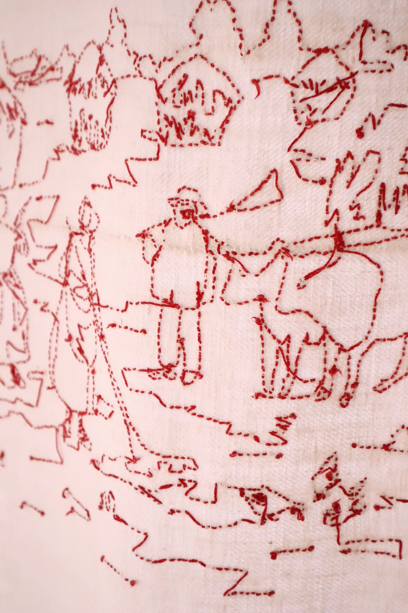 1900s French Metis Redwork Embroidered Large Cloth