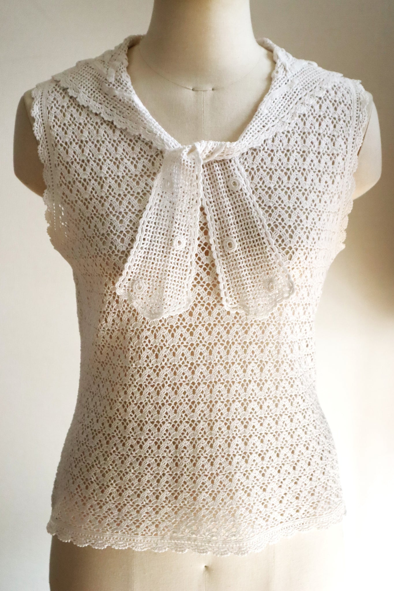 1920s Hand-Crocheted Cotton Sailor Collar Top