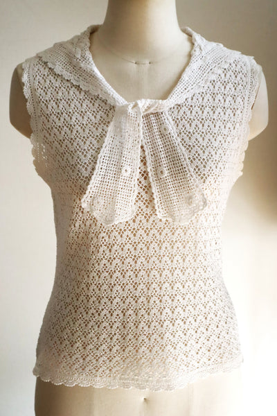 1920s Hand-Crocheted Cotton Sailor Collar Top