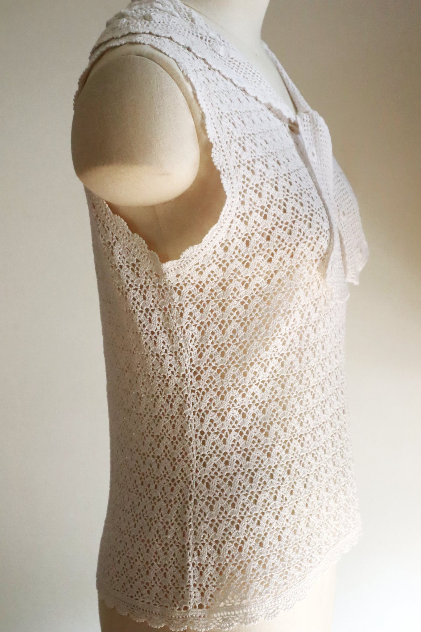 1920s Hand-Crocheted Cotton Sailor Collar Top