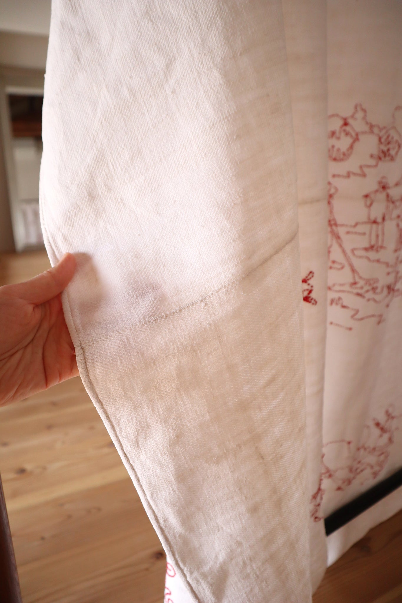 1900s French Metis Redwork Embroidered Large Cloth