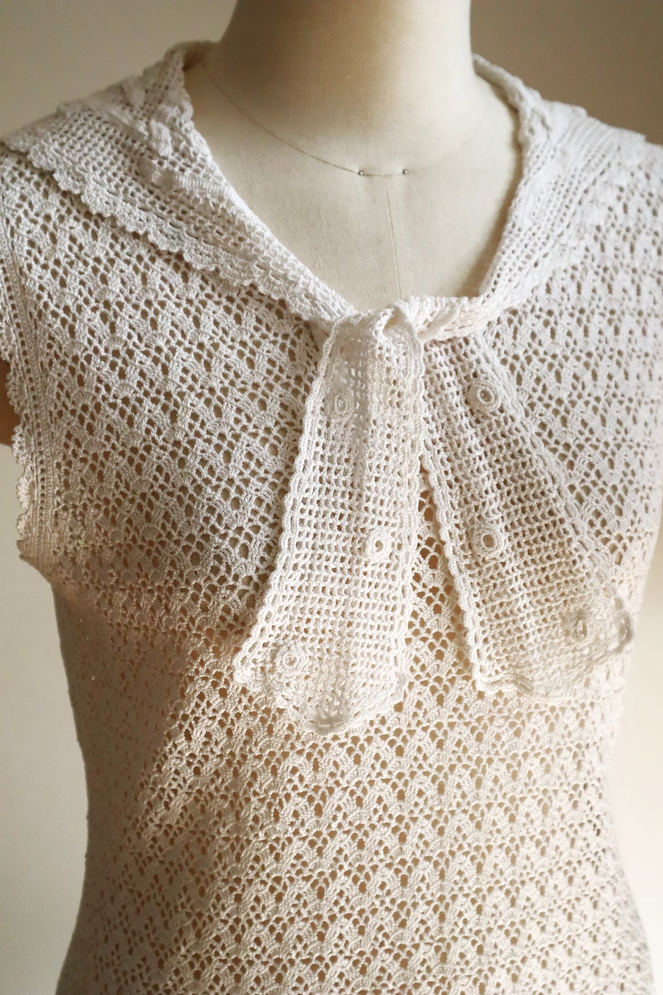 1920s Hand-Crocheted Cotton Sailor Collar Top