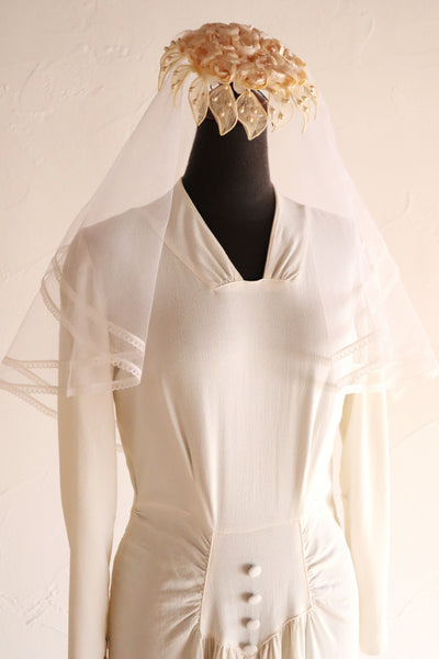 1950s–60s French Floral Crown Wedding Veil