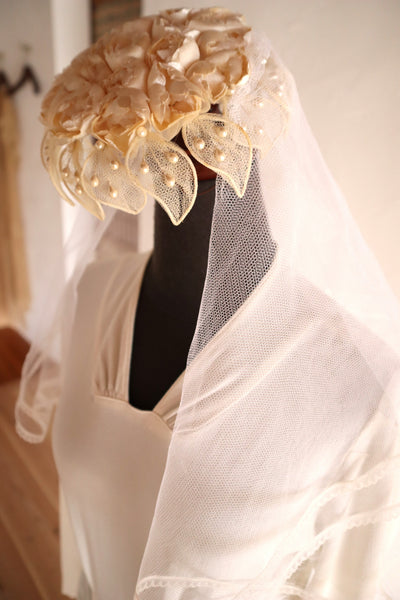 1950s–60s French Floral Crown Wedding Veil