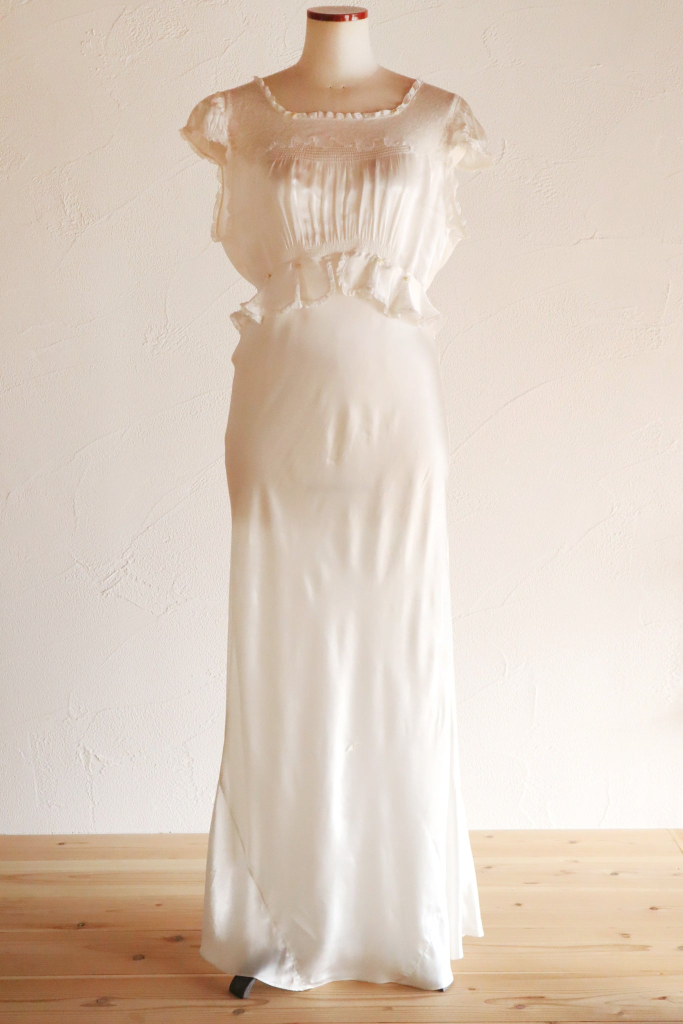 1930s White Satin Mini Rose Dress