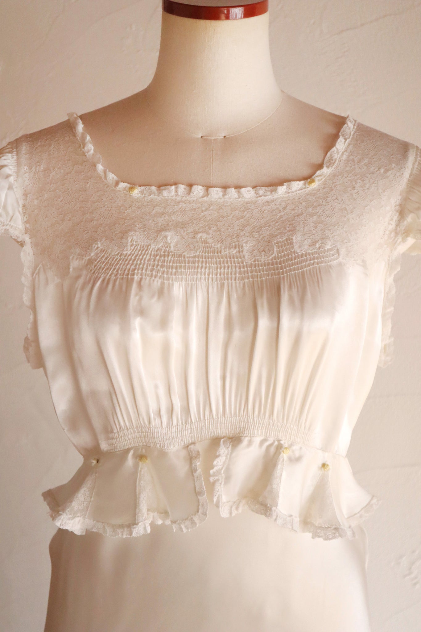 1930s White Satin Mini Rose Dress