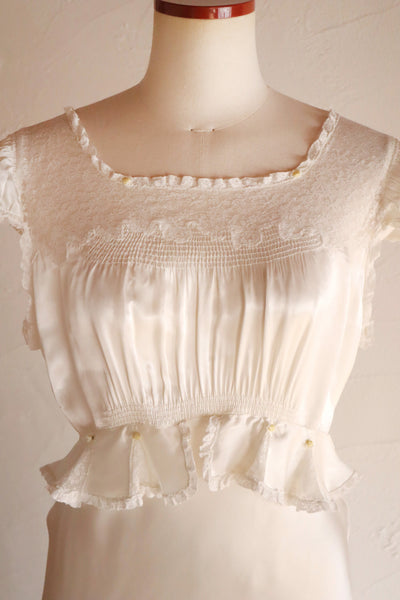 1930s White Satin Mini Rose Dress