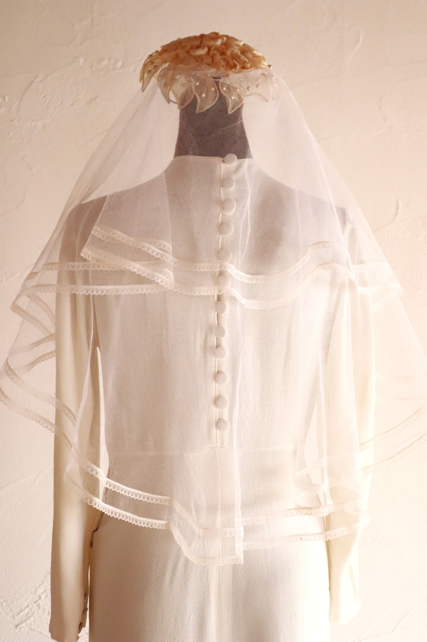 1950s–60s French Floral Crown Wedding Veil
