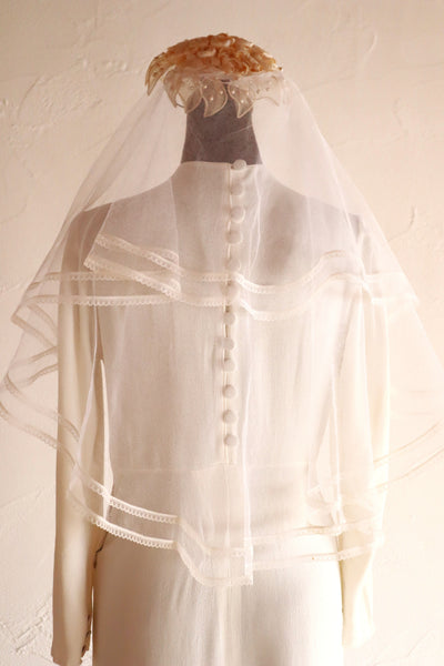1950s–60s French Floral Crown Wedding Veil