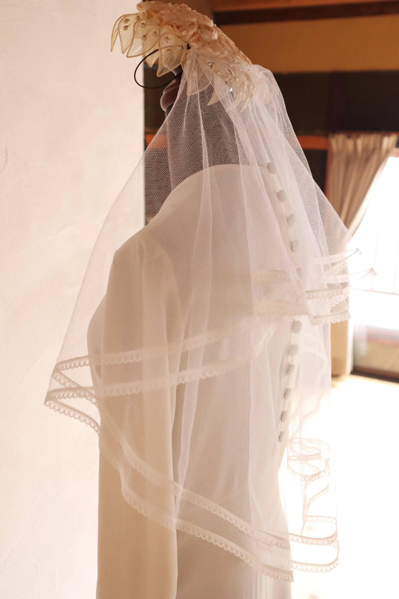 1950s–60s French Floral Crown Wedding Veil