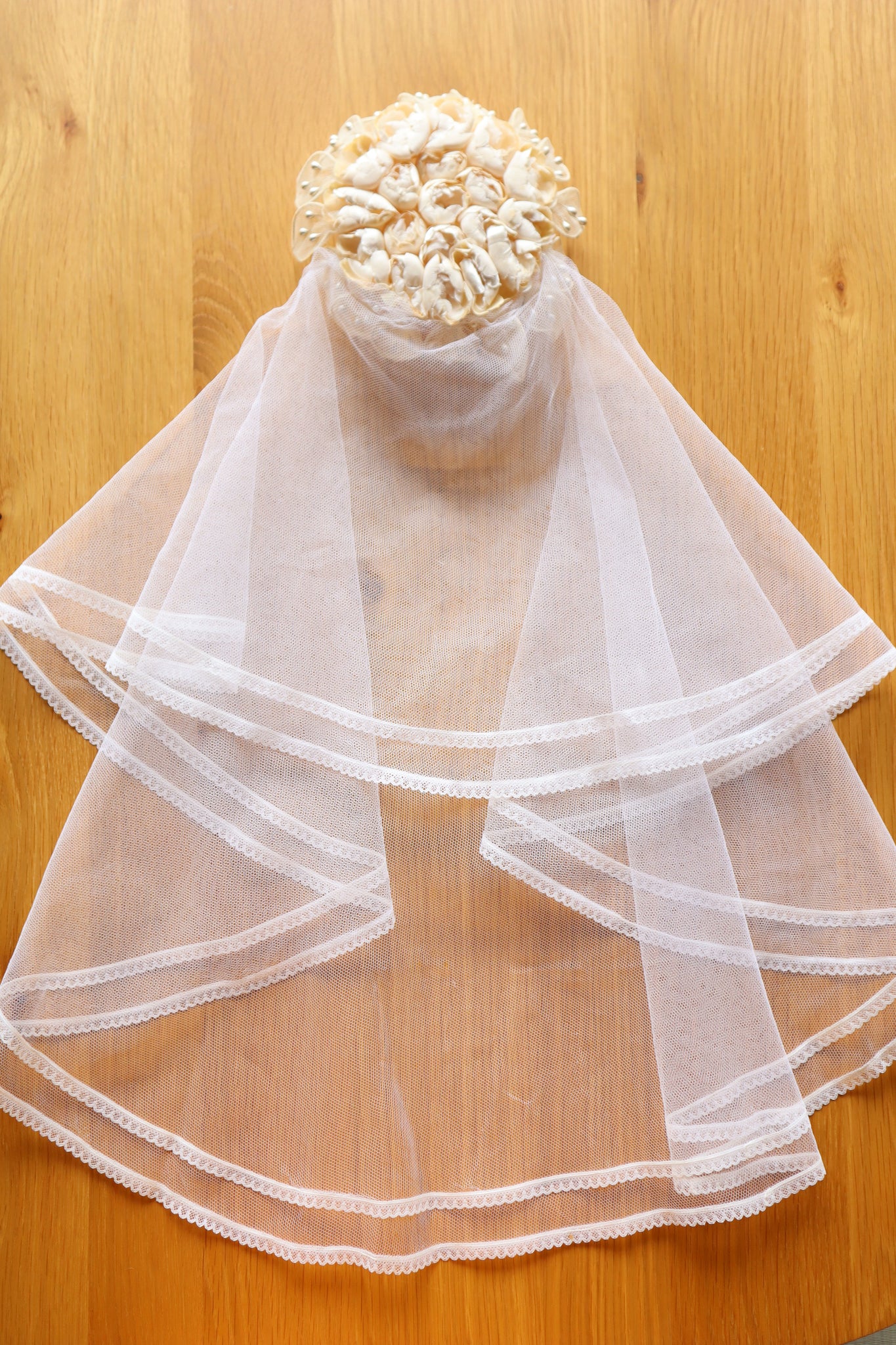 1950s–60s French Floral Crown Wedding Veil