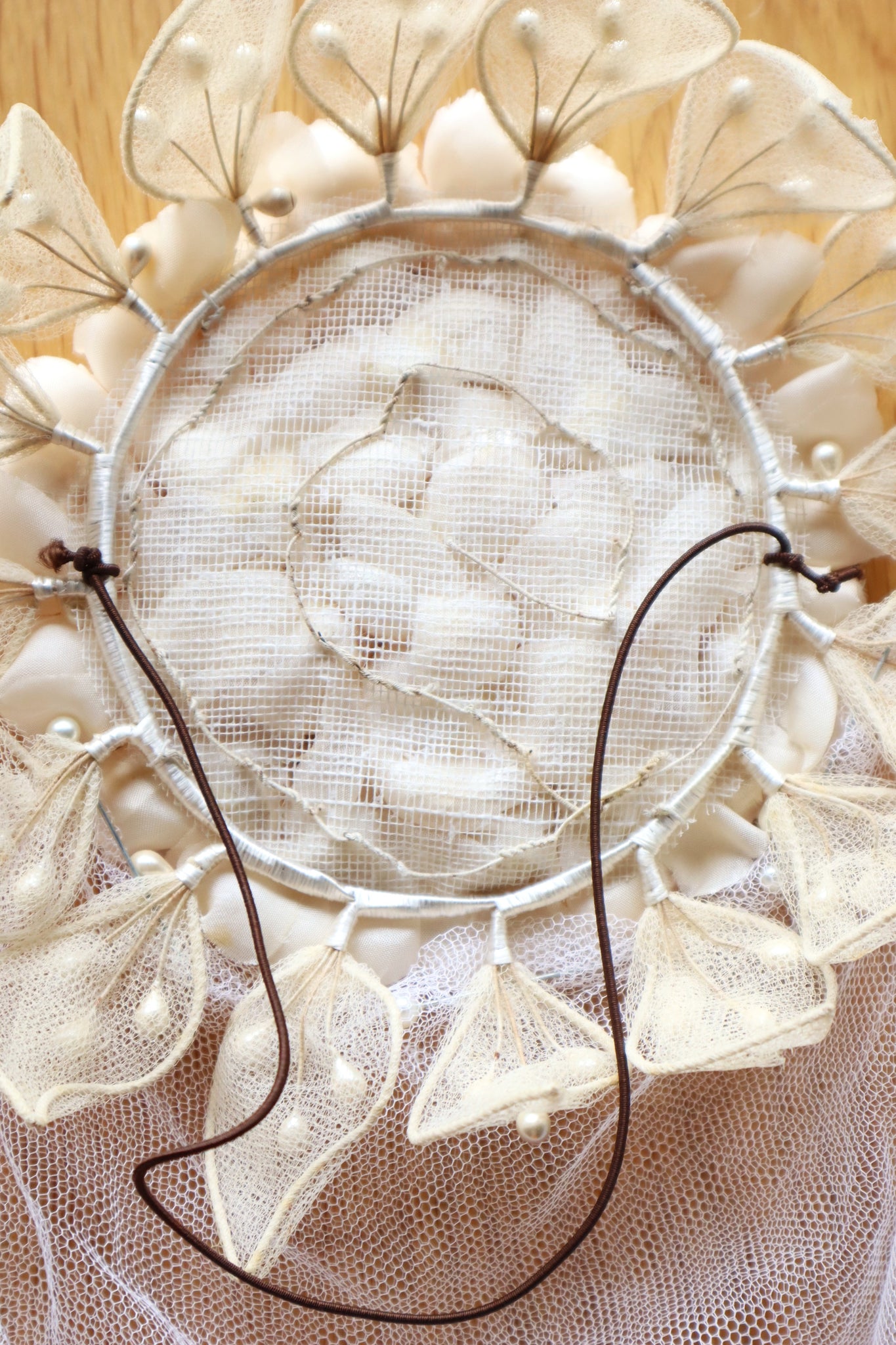 1950s–60s French Floral Crown Wedding Veil