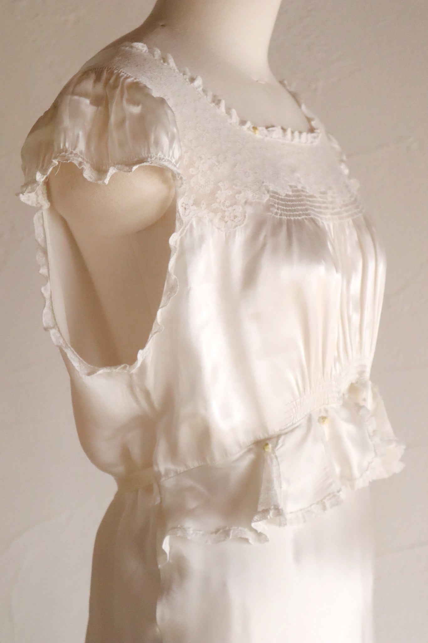 1930s White Satin Mini Rose Dress