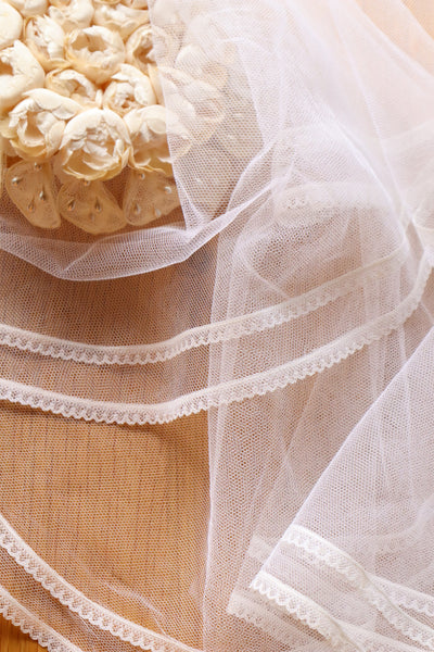 1950s–60s French Floral Crown Wedding Veil