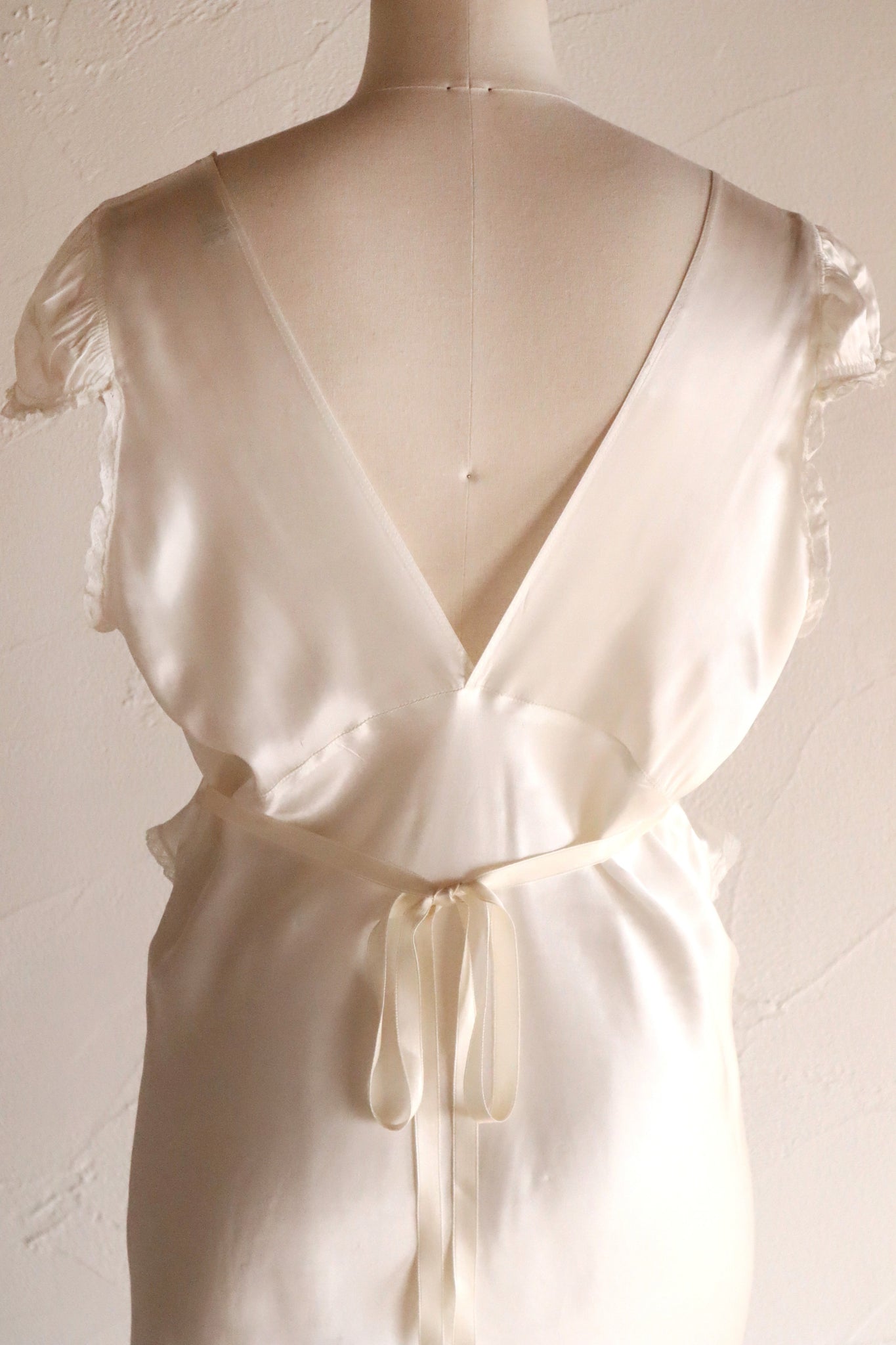 1930s White Satin Mini Rose Dress